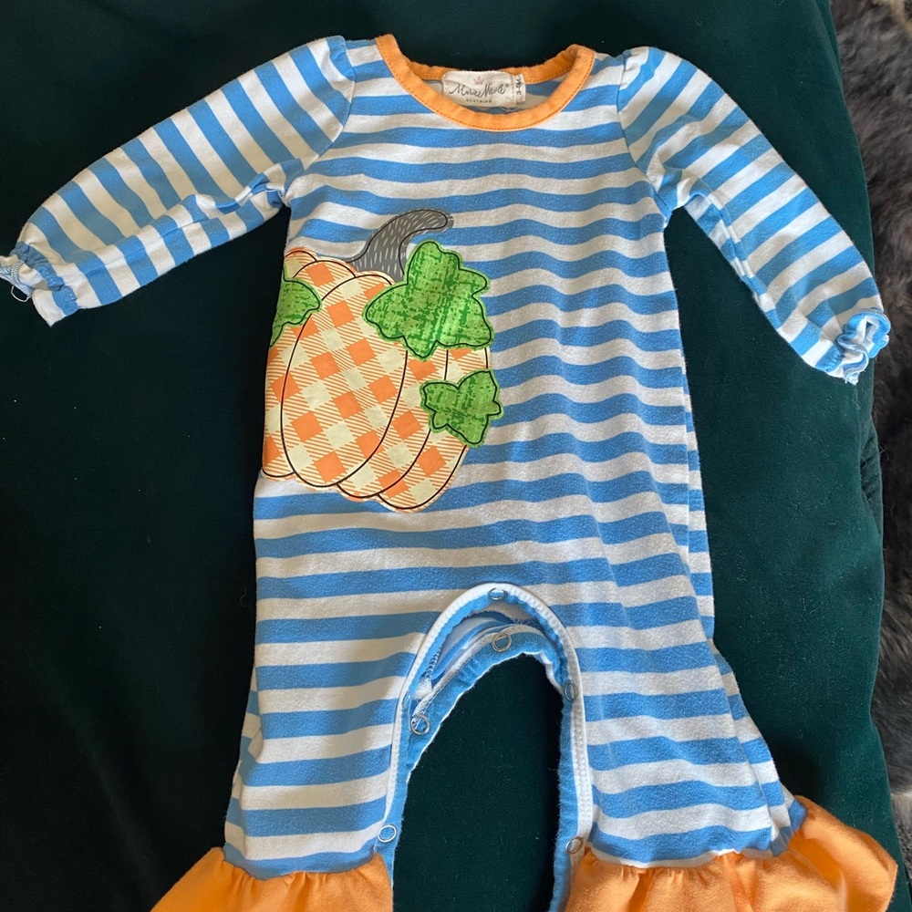 Marie Nicole Fall Pumpkin Girl blue orange 3-6M